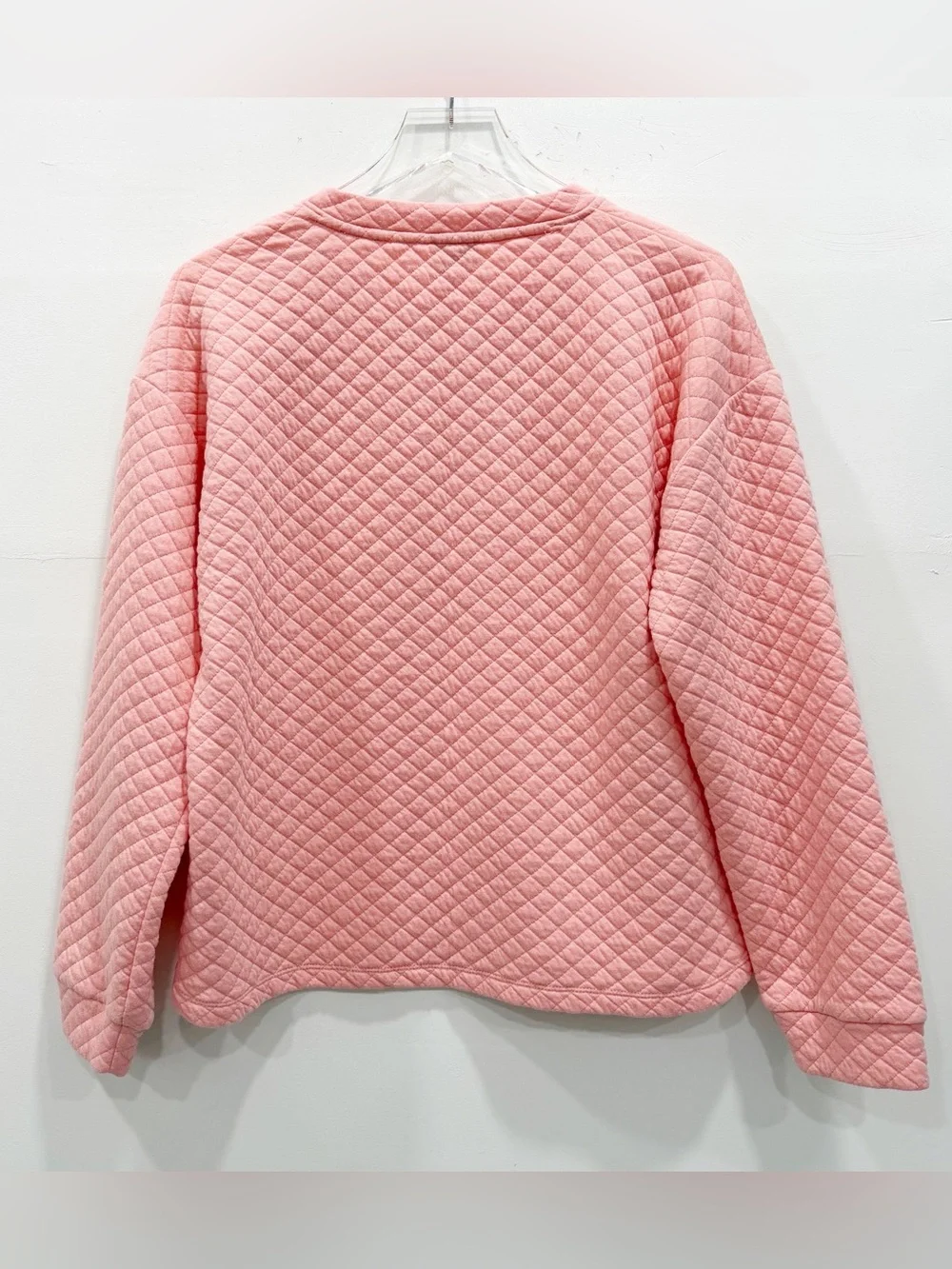 J. Crew Quilted Button Neck Sweatshirt Rosy Peach Large